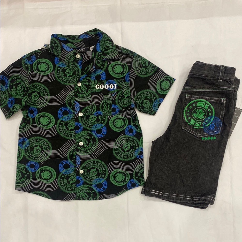 COOGI Green and Blue Matching Set Button Down Shirt